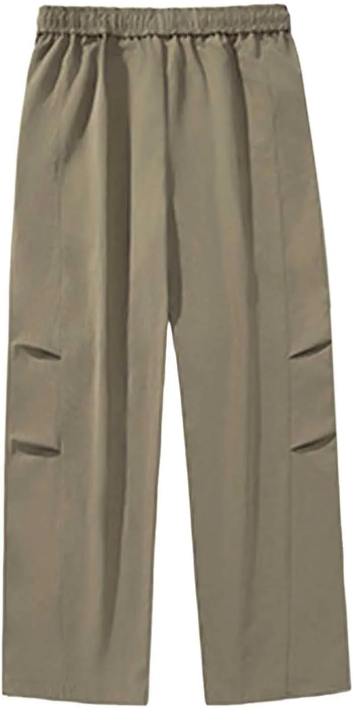 Men's Summer Pants Solid Color Elastic Waist Drawstring Pocket Wide Leg Breathable Soft Fit Summer Fresh Trousers