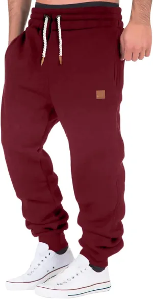 Mens Sweatpants Heavyweight Fleece Cargo Stretch Elastic Waist Workout Jogger Pants Wide Leg Drawstring Trousers