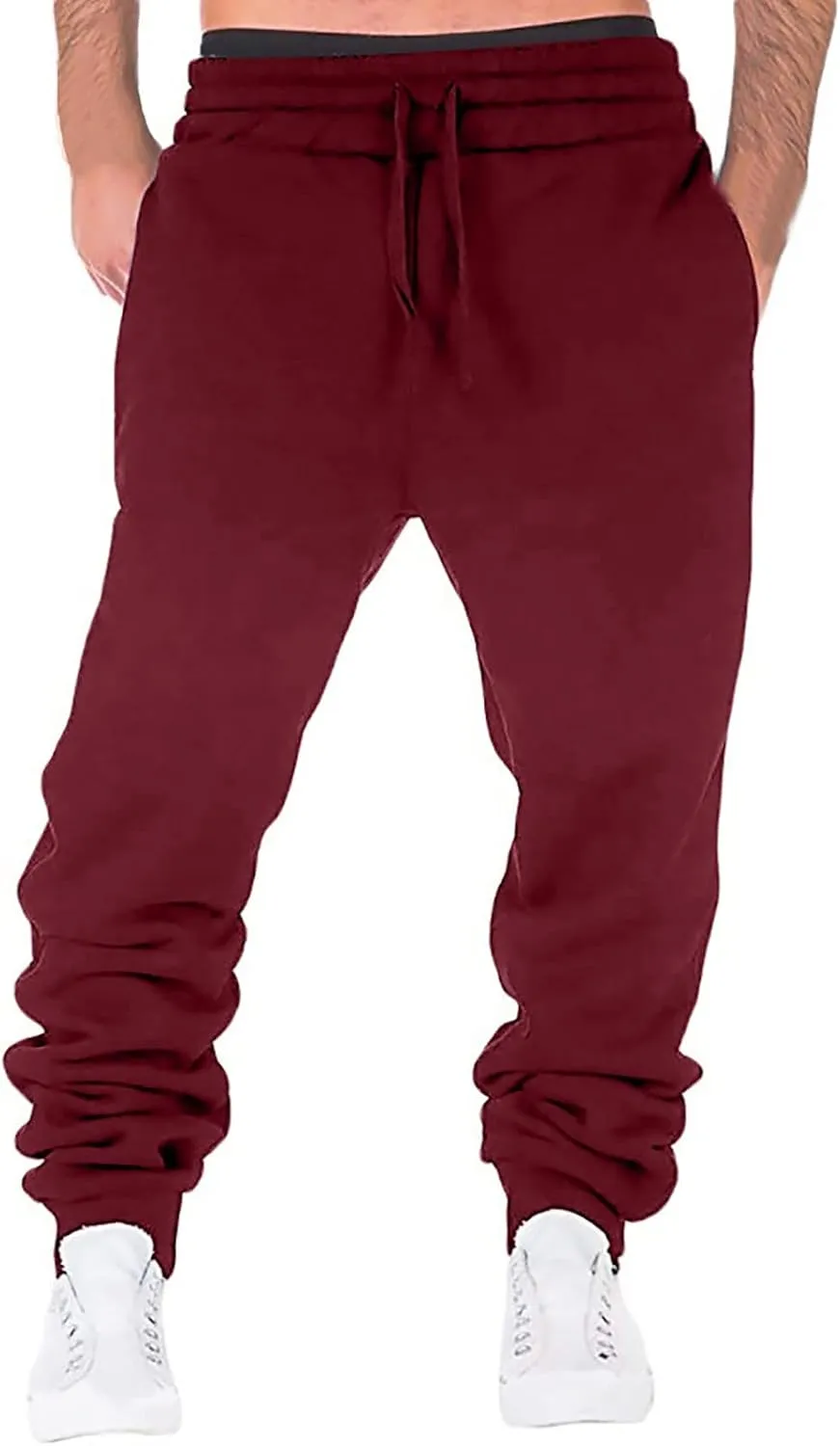 Mens Sweatpants Heavyweight Fleece Cargo Stretch Elastic Waist Workout Jogger Pants Wide Leg Drawstring Trousers