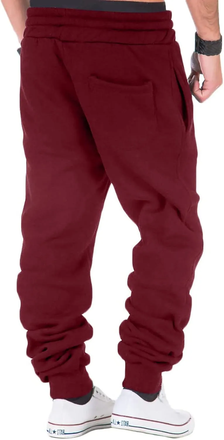 Mens Sweatpants Heavyweight Fleece Cargo Stretch Elastic Waist Workout Jogger Pants Wide Leg Drawstring Trousers