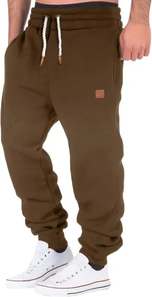 Mens Sweatpants Heavyweight Fleece Cargo Stretch Elastic Waist Workout Jogger Pants Wide Leg Drawstring Trousers