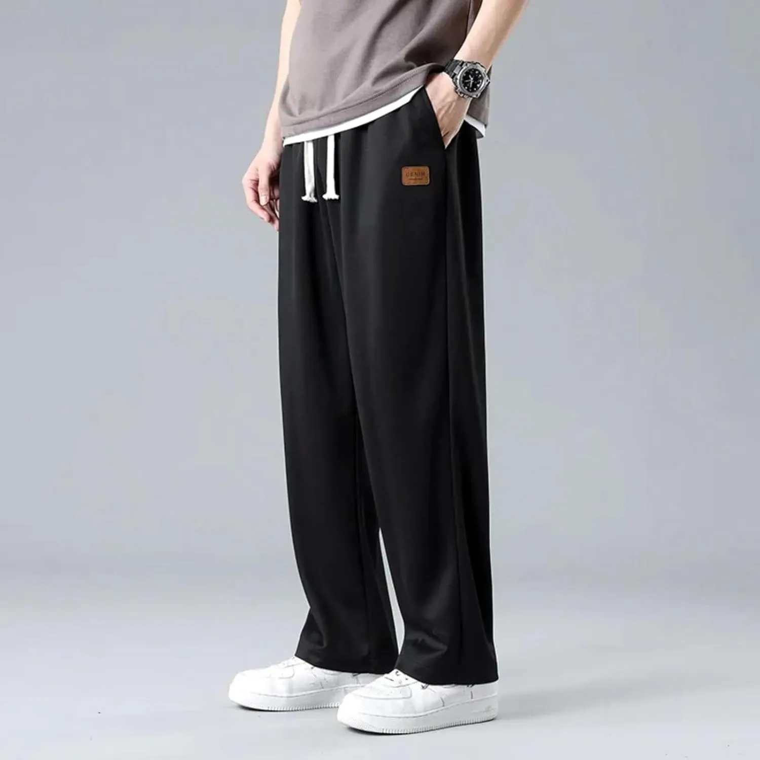 Men's Sweatpants Wide Leg Summer Drawstring Elastic Waist Fit Pockets Breathable Loose Sport Clothes Running Trousers
