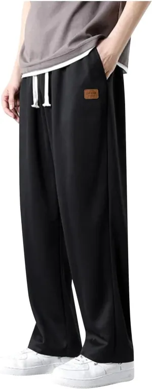 Men's Sweatpants Wide Leg Summer Drawstring Elastic Waist Fit Pockets Breathable Loose Sport Clothes Running Trousers
