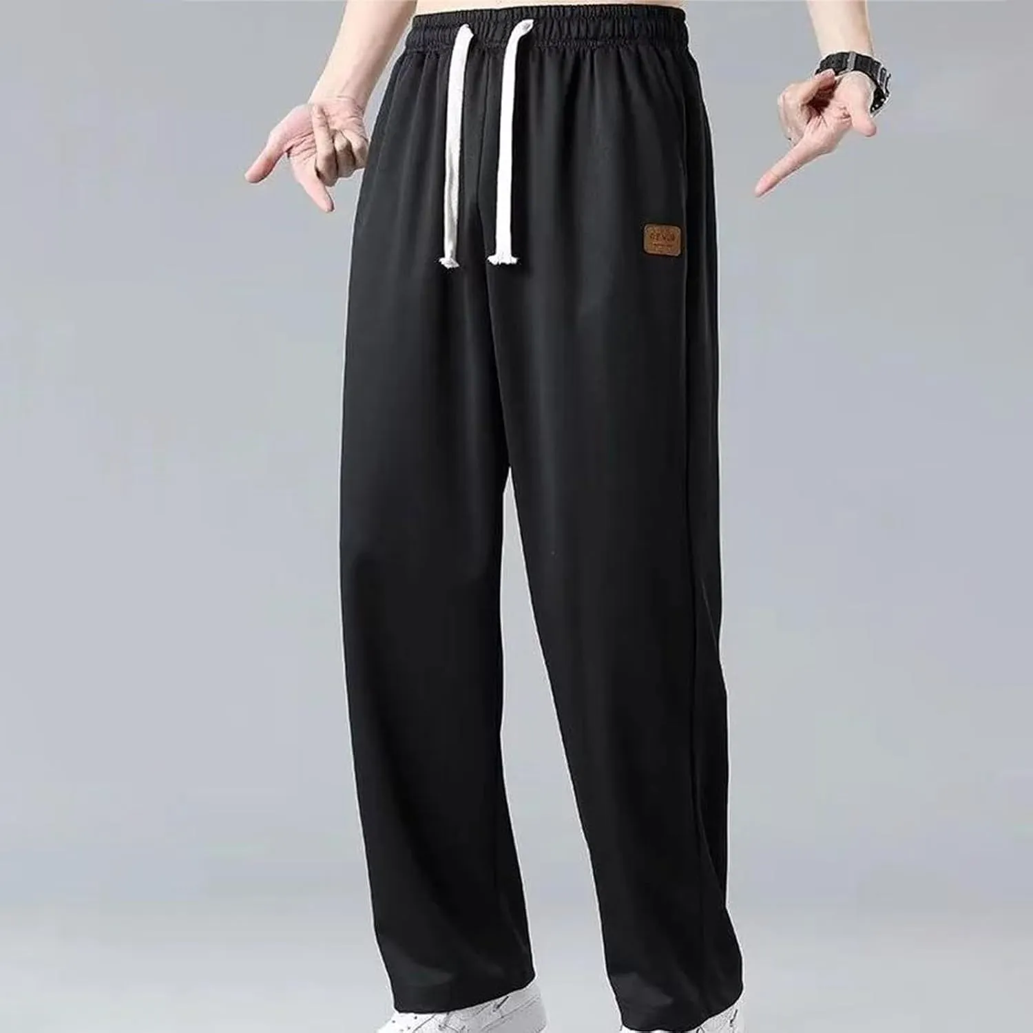 Men's Sweatpants Wide Leg Summer Drawstring Elastic Waist Fit Pockets Breathable Loose Sport Clothes Running Trousers