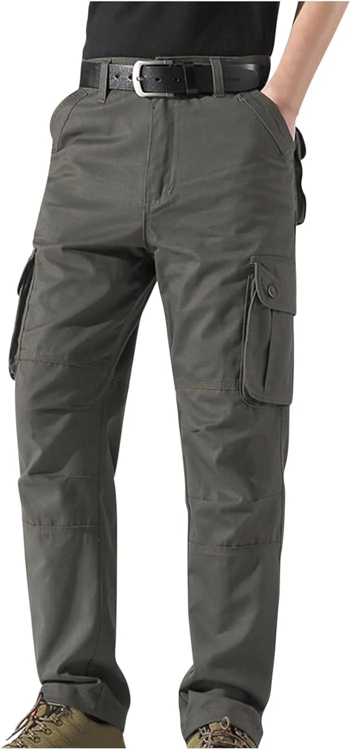 Mens Tactical Cargo Pants Multi Pockets Hiking Combat Pants Outdoor Ripstop Lightweight Belt Breathable Straight Trouser