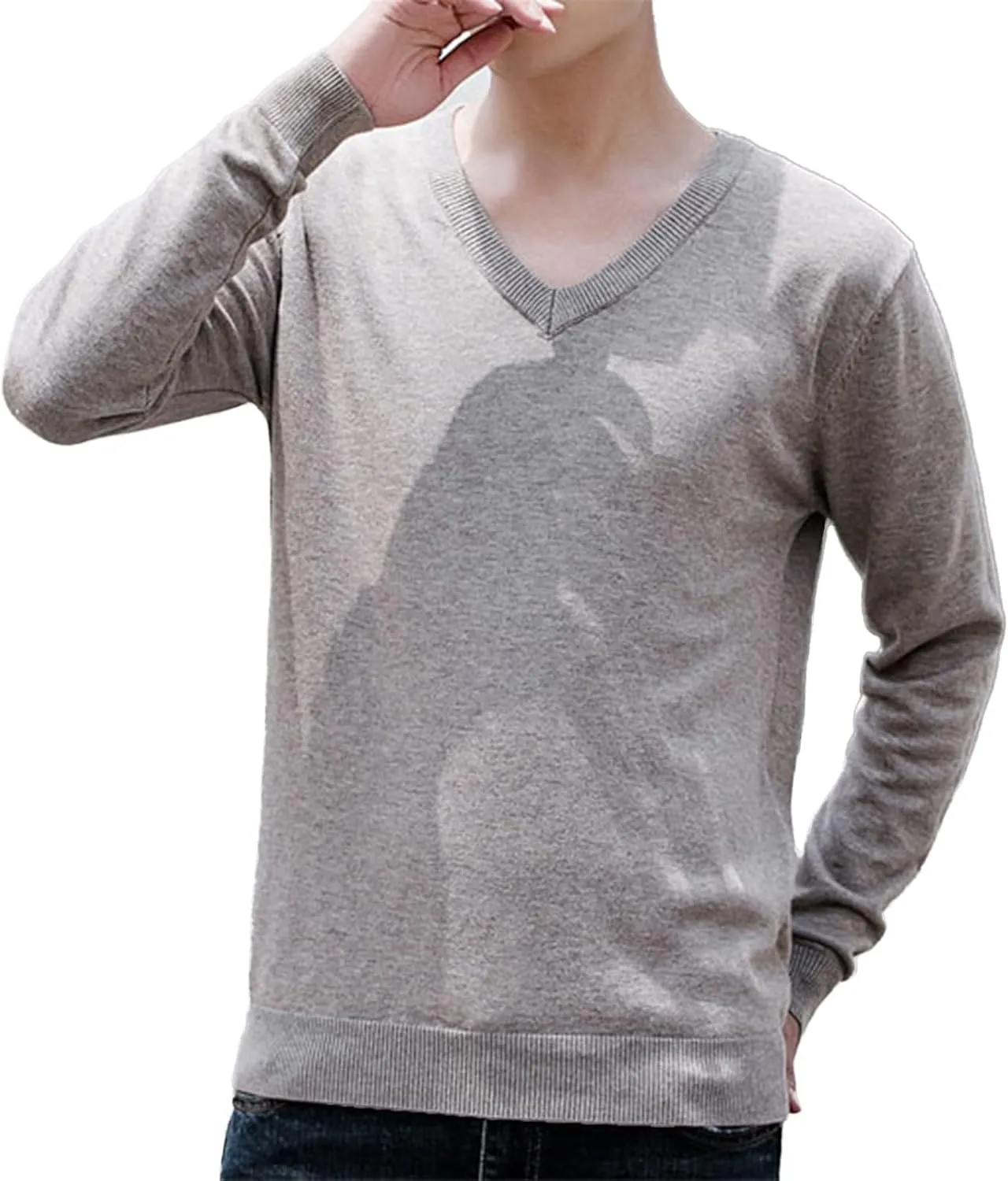 Men's Wool Blend V-Neck Sweater Relaxed Fit Thin Knit Soft Touch Long Sleeve Pullover Fashion Fall Winter Base Shirt