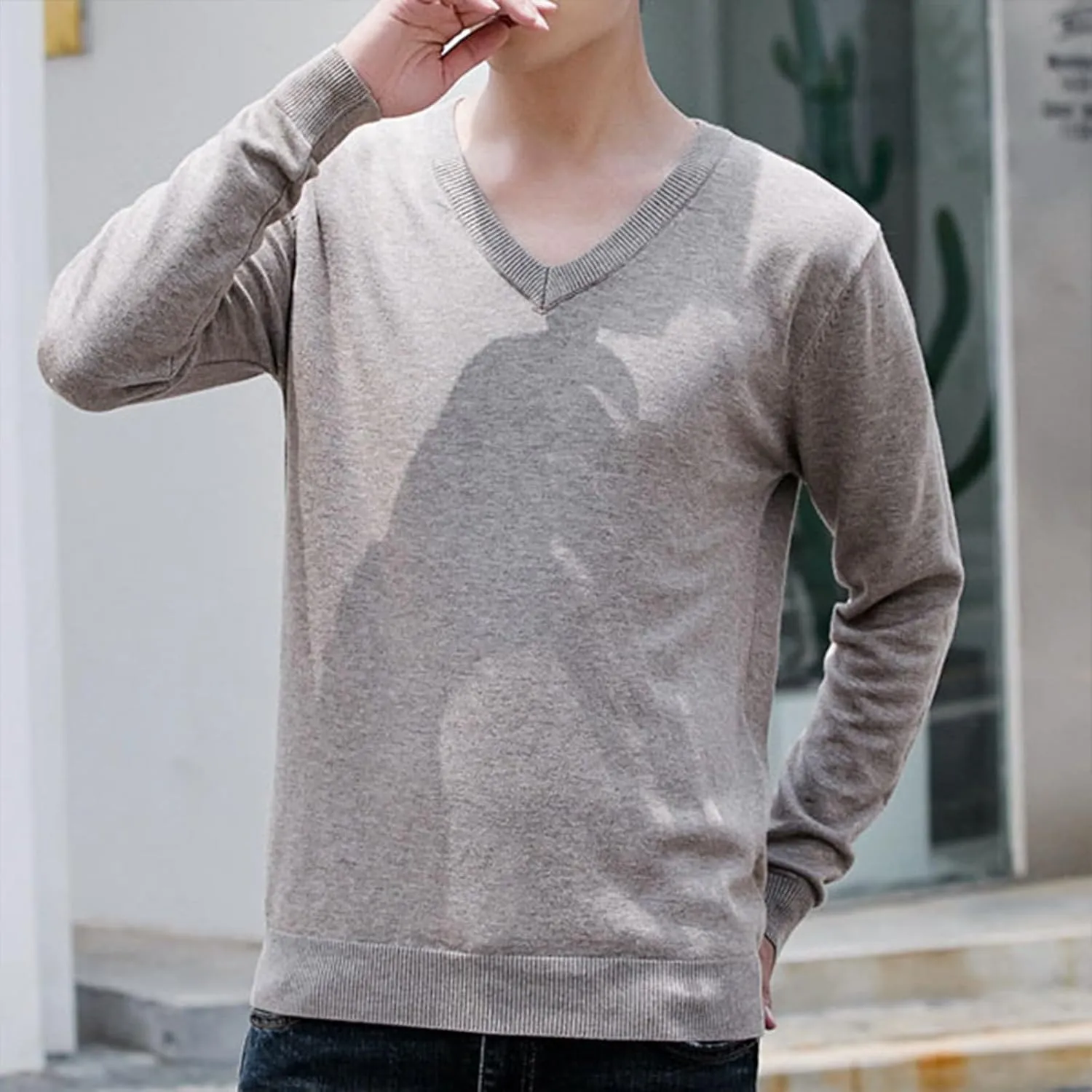 Men's Wool Blend V-Neck Sweater Relaxed Fit Thin Knit Soft Touch Long Sleeve Pullover Fashion Fall Winter Base Shirt