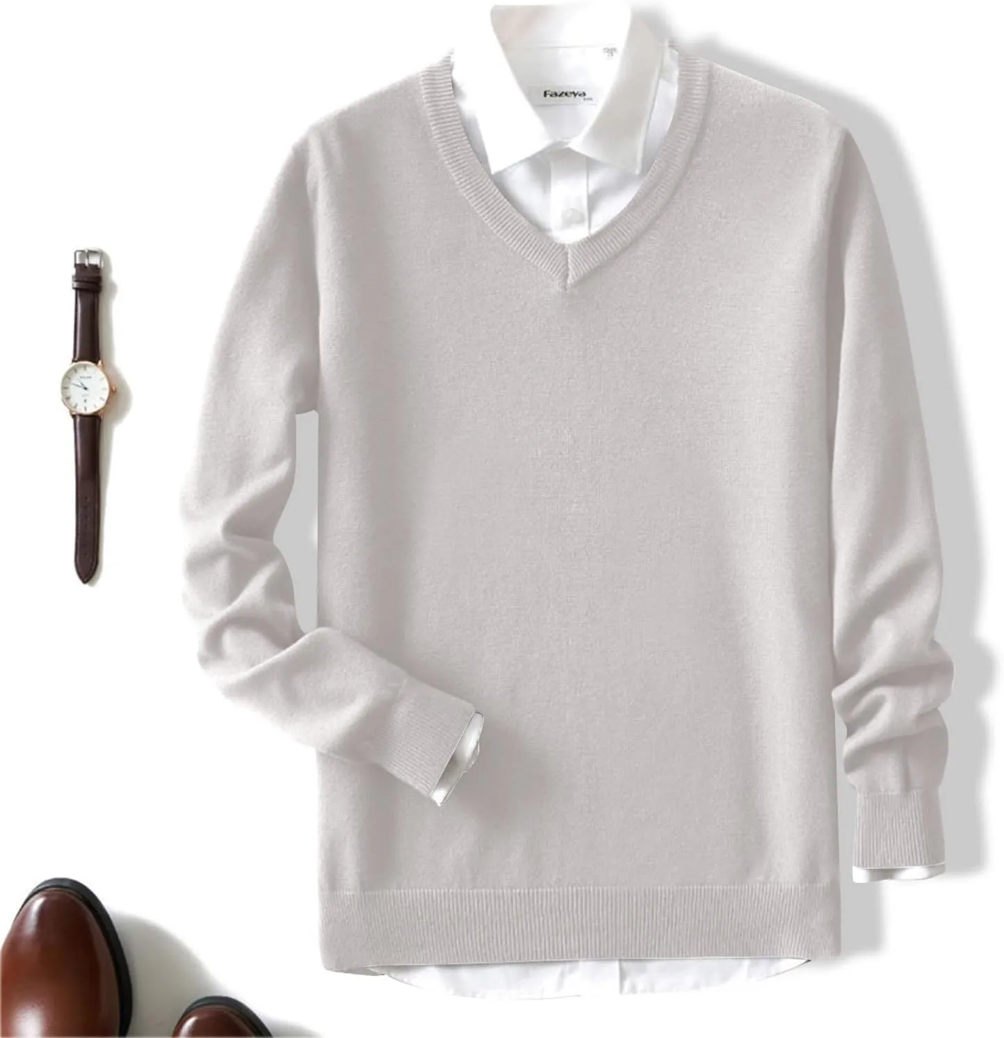 Men's Wool Blend V-Neck Sweater Relaxed Fit Thin Knit Soft Touch Long Sleeve Pullover Fashion Fall Winter Base Shirt
