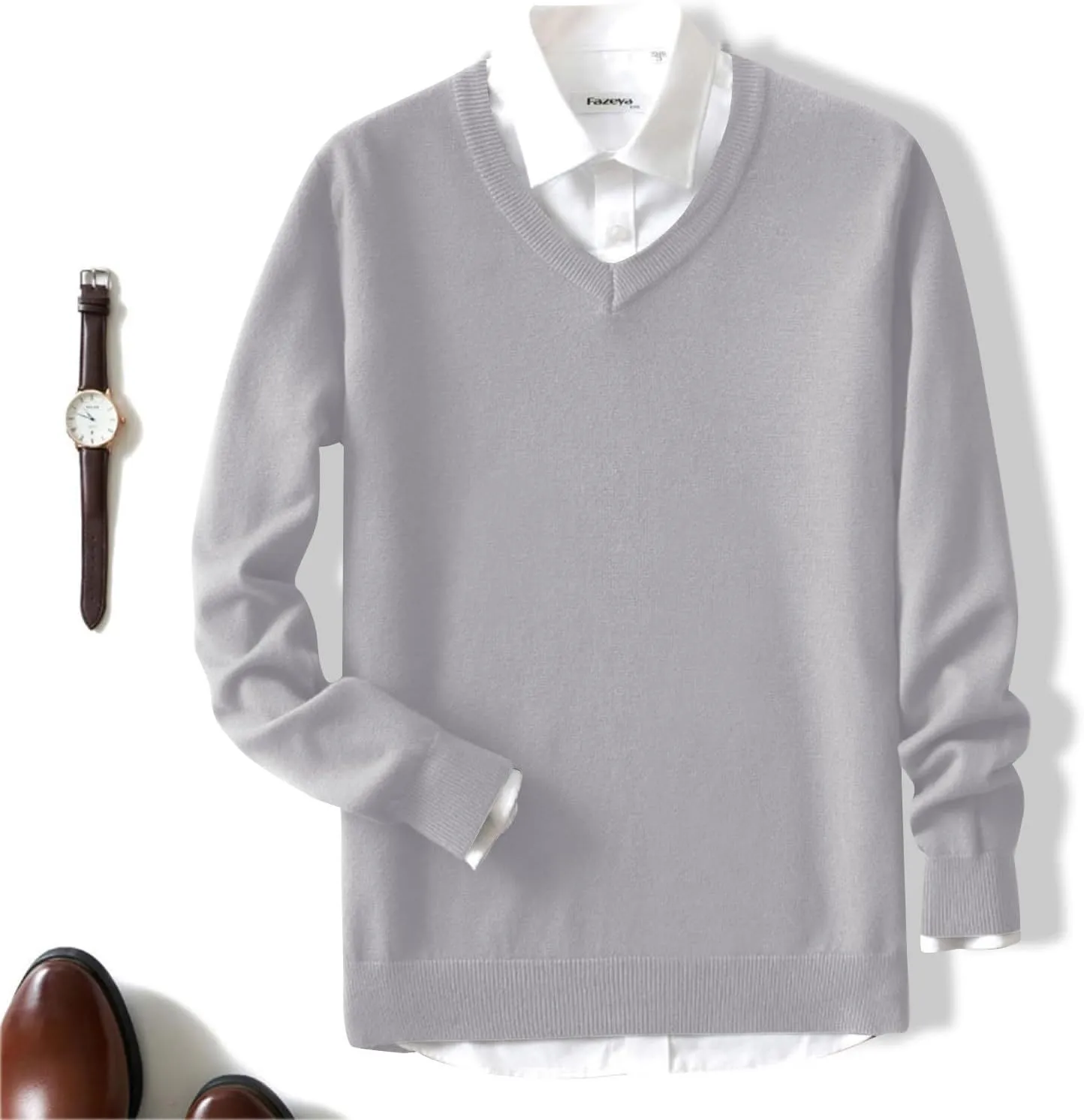 Men's Wool Blend V-Neck Sweater Relaxed Fit Thin Knit Soft Touch Long Sleeve Pullover Fashion Fall Winter Base Shirt