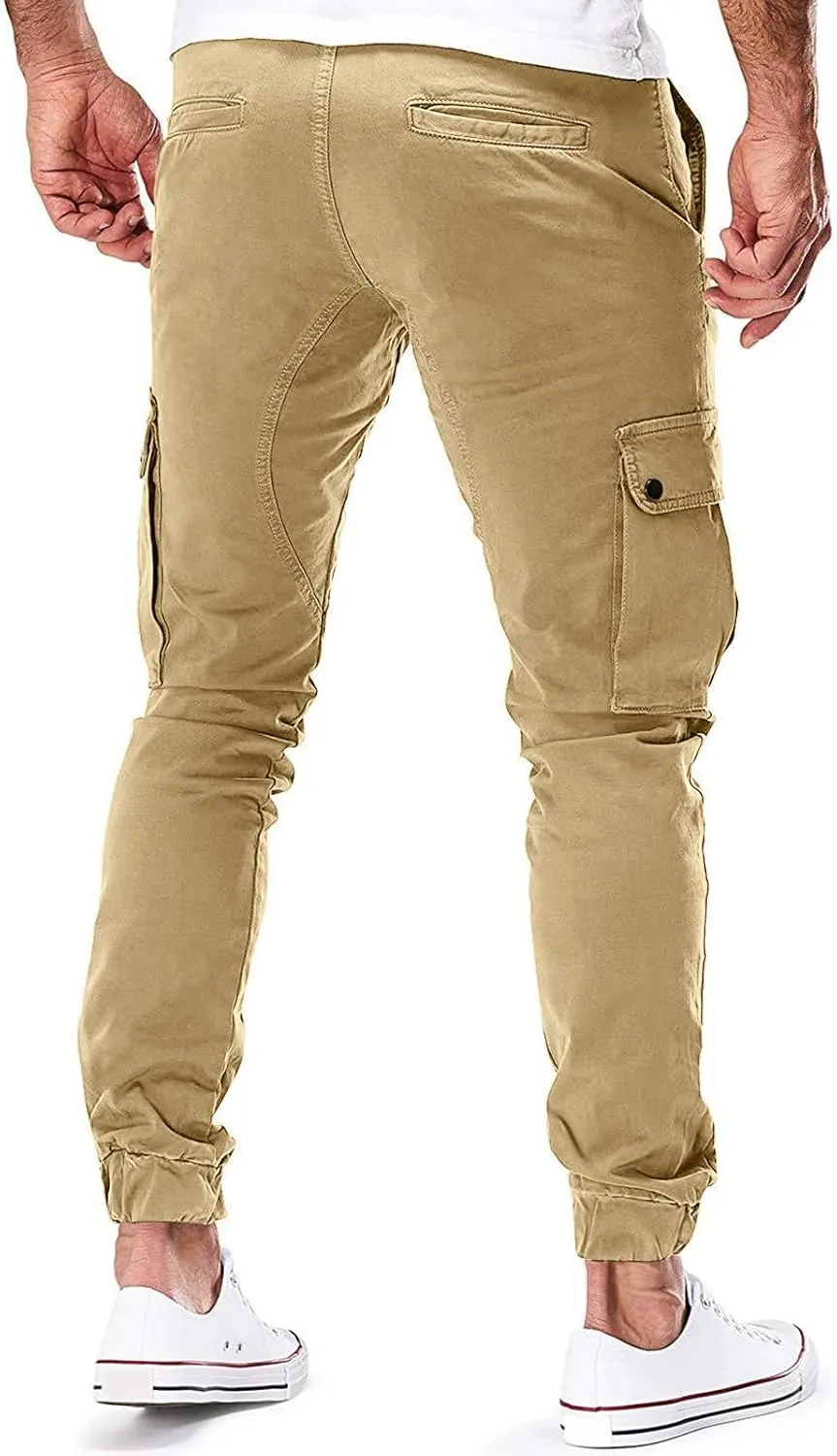 Mens Workout Cargo Sweatpants for Men Heavyweight Cargo Fleece Stretch Elastic Waist Jogger Sports Pants Drawstring