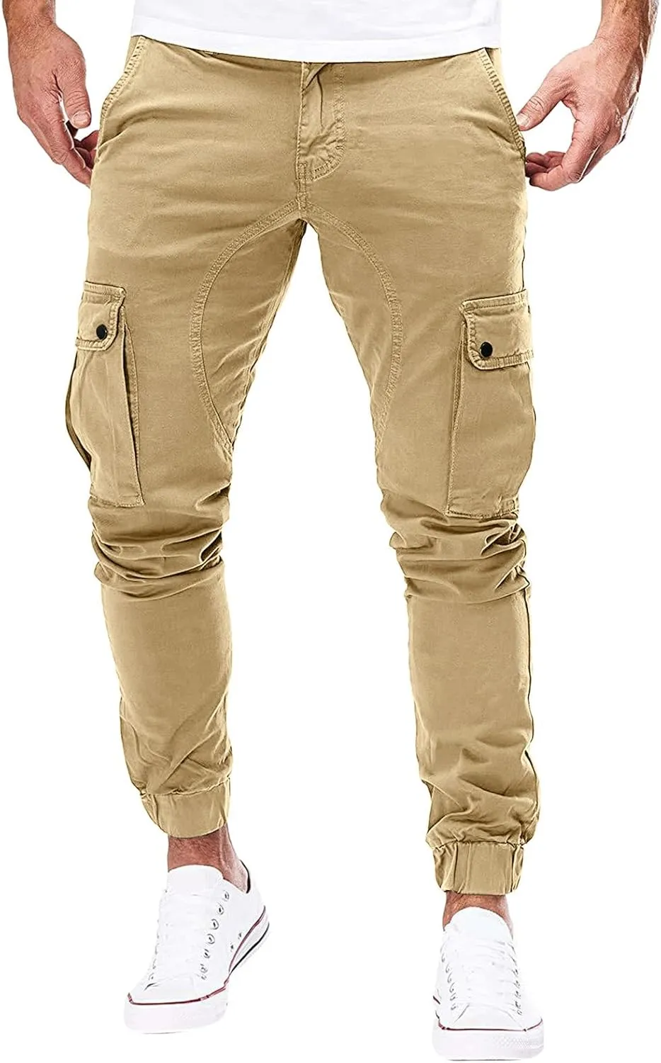 Mens Workout Cargo Sweatpants for Men Heavyweight Cargo Fleece Stretch Elastic Waist Jogger Sports Pants Drawstring
