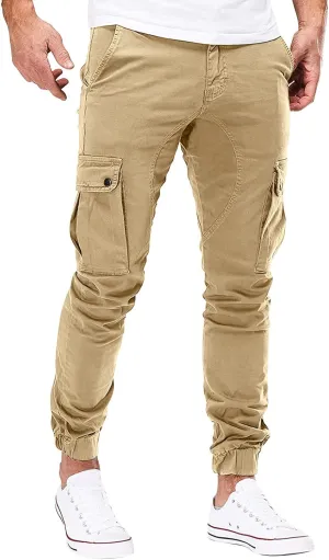 Mens Workout Cargo Sweatpants for Men Heavyweight Cargo Fleece Stretch Elastic Waist Jogger Sports Pants Drawstring
