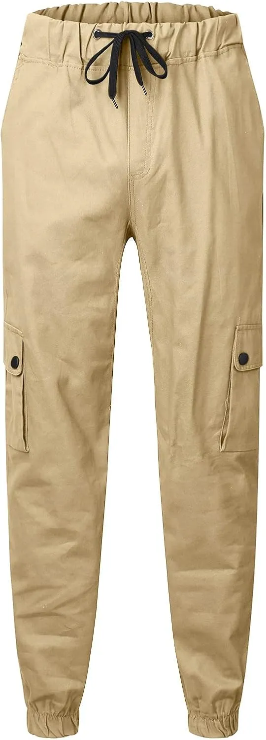 Mens Workout Cargo Sweatpants for Men Heavyweight Cargo Fleece Stretch Elastic Waist Jogger Sports Pants Drawstring
