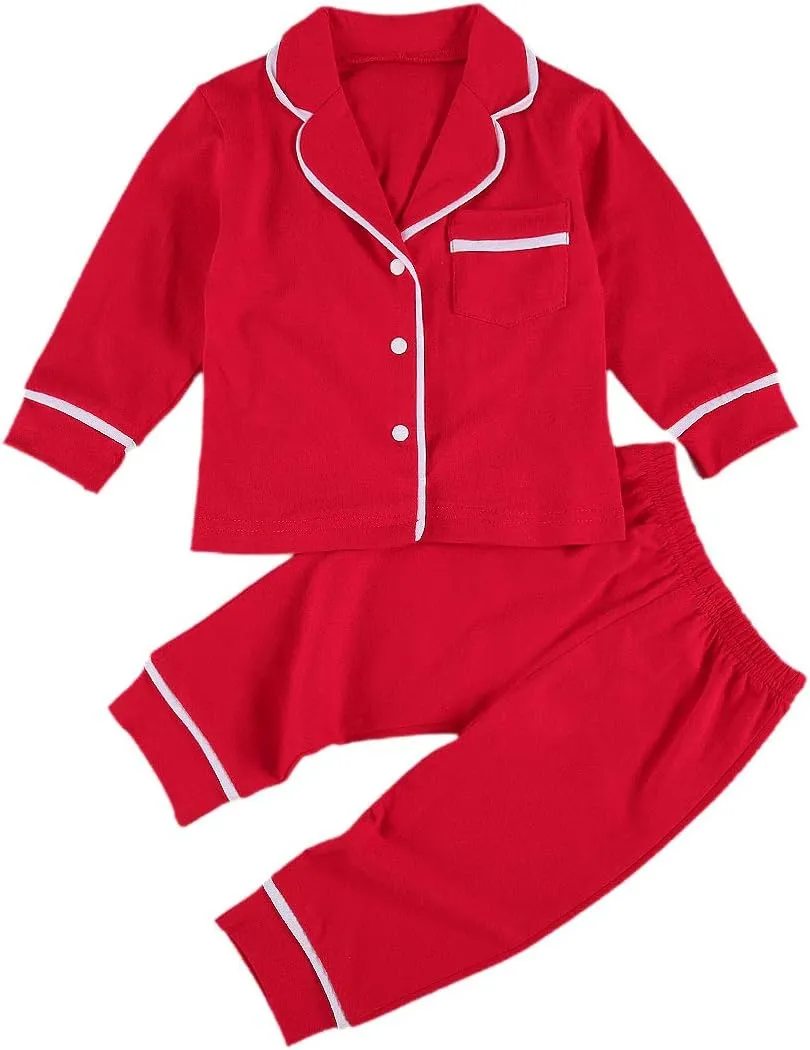 Merqwadd Toddler Baby Button-Down Pajamas Set, Cotton 2-PCS-PJs Set Shirt and Pants Sleepwear for Unisex Kids