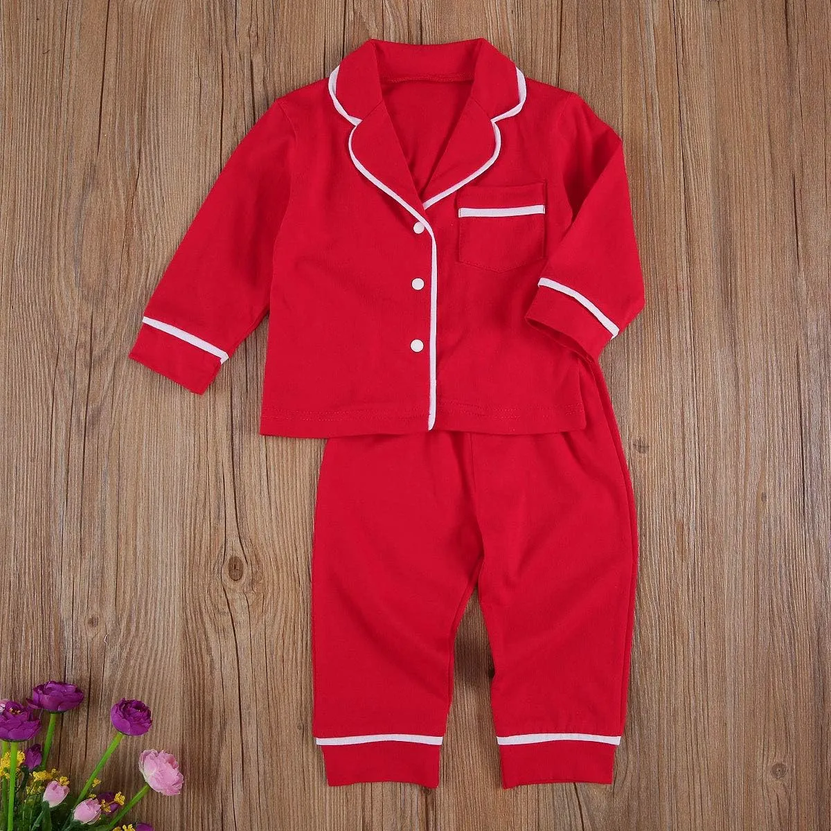 Merqwadd Toddler Baby Button-Down Pajamas Set, Cotton 2-PCS-PJs Set Shirt and Pants Sleepwear for Unisex Kids