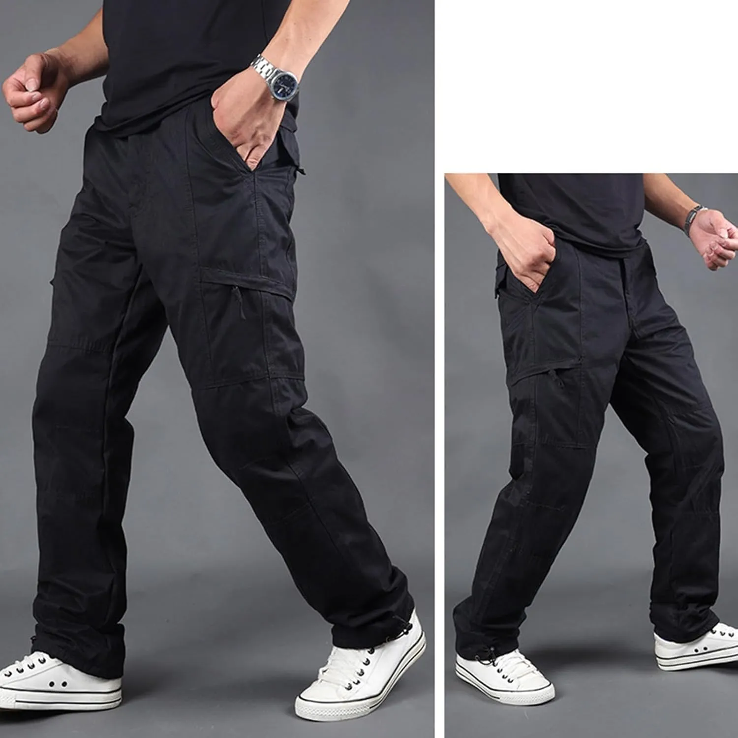 MIDOO Tactical Pant for Men Stretch Casual Jogger Pant Stretch Drawstring Elastic Waist Tapered Leg Sweatpants with Pockets