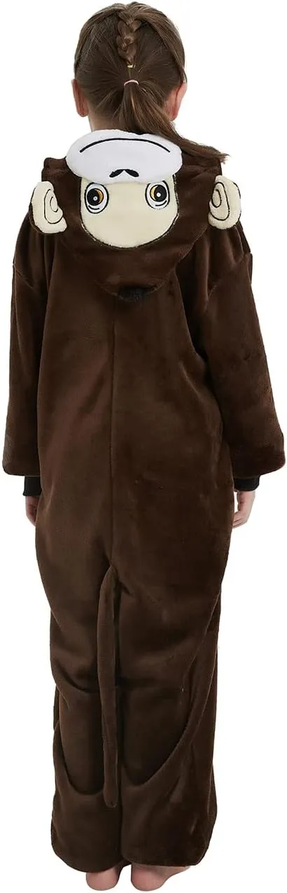 Monkey Onesie Kids Gorilla Costume Animal Girls Pajamas One Piece Plush Sleepwear Cosplay Halloween Christmas