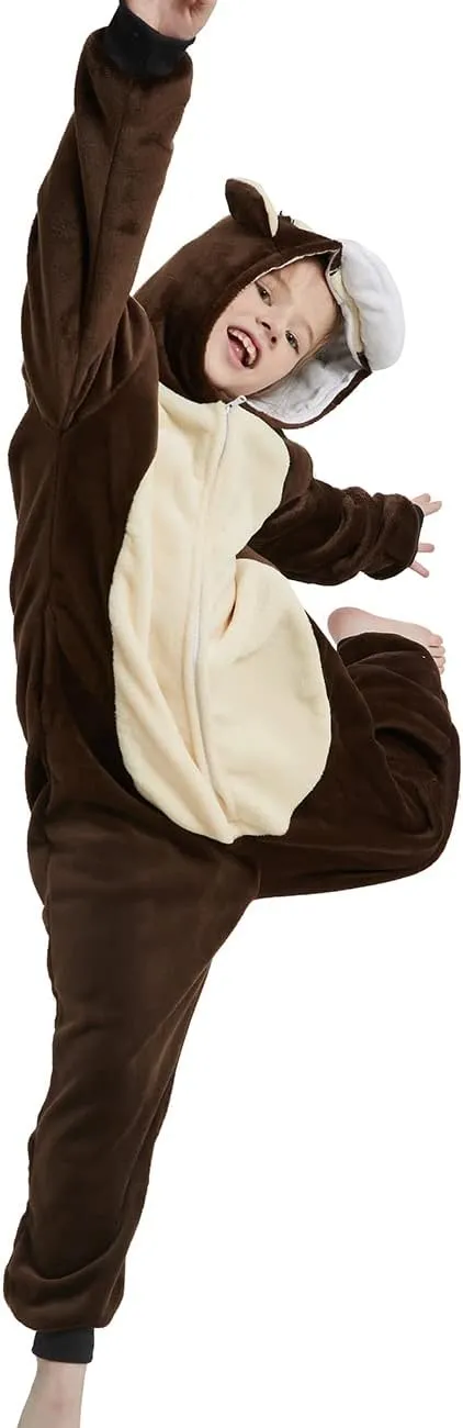 Monkey Onesie Kids Gorilla Costume Animal Girls Pajamas One Piece Plush Sleepwear Cosplay Halloween Christmas