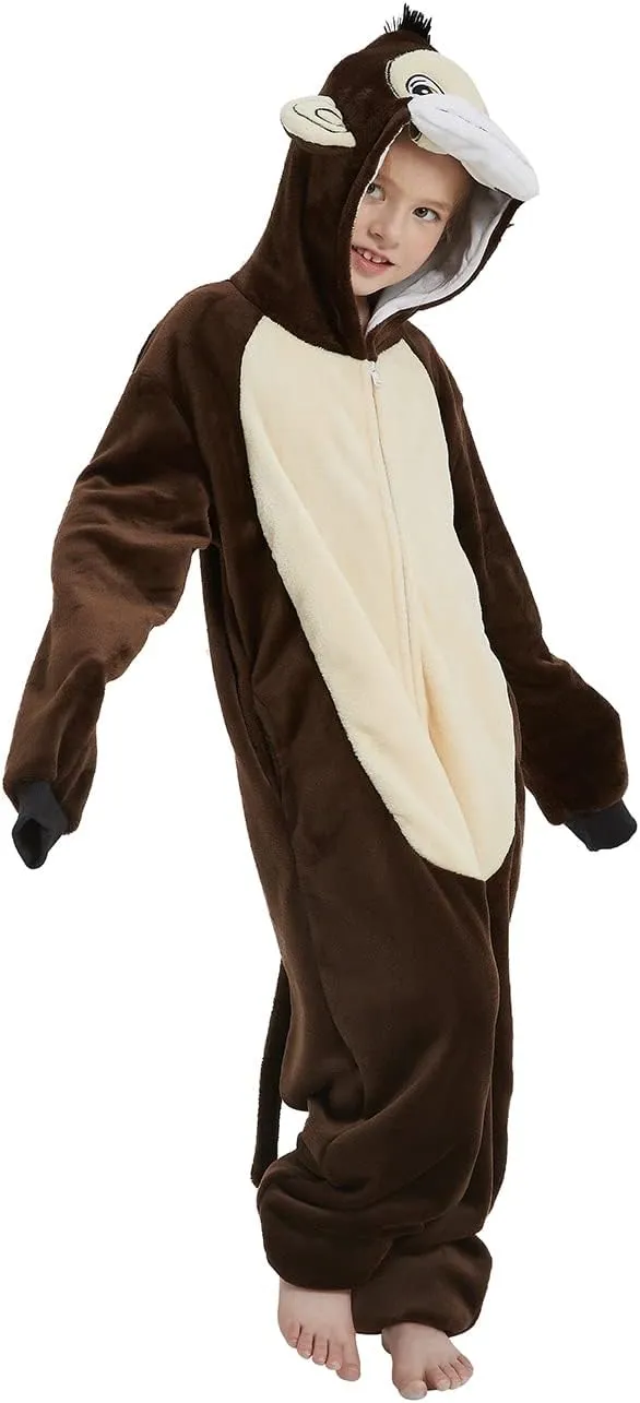 Monkey Onesie Kids Gorilla Costume Animal Girls Pajamas One Piece Plush Sleepwear Cosplay Halloween Christmas