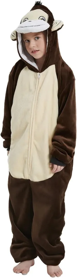Monkey Onesie Kids Gorilla Costume Animal Girls Pajamas One Piece Plush Sleepwear Cosplay Halloween Christmas