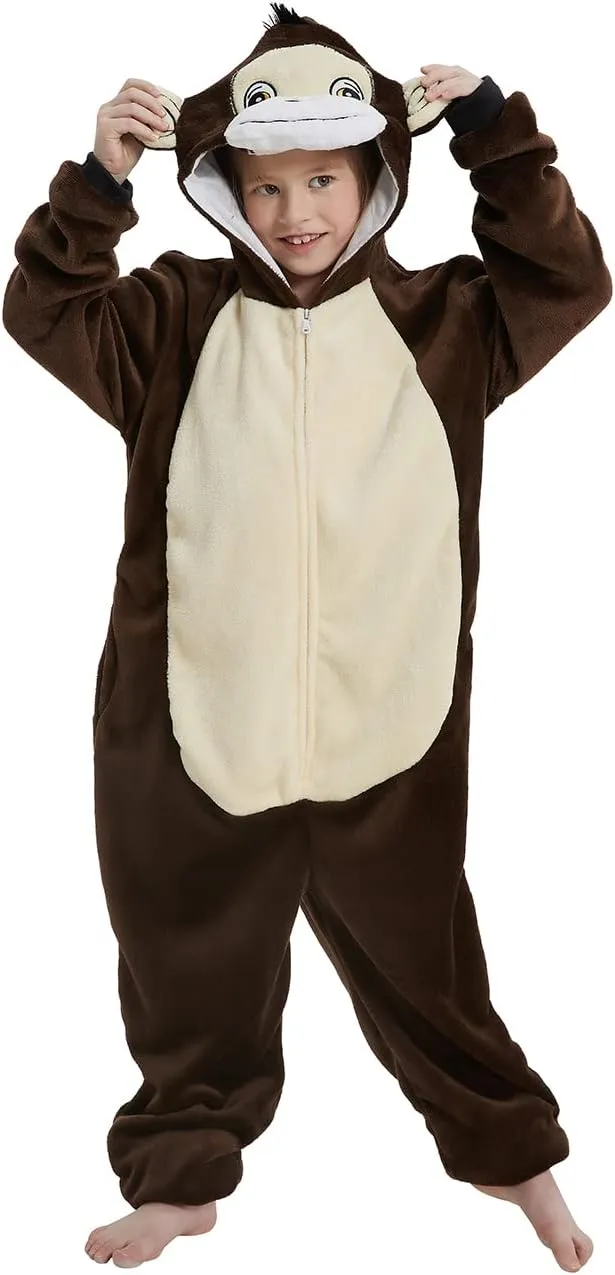 Monkey Onesie Kids Gorilla Costume Animal Girls Pajamas One Piece Plush Sleepwear Cosplay Halloween Christmas