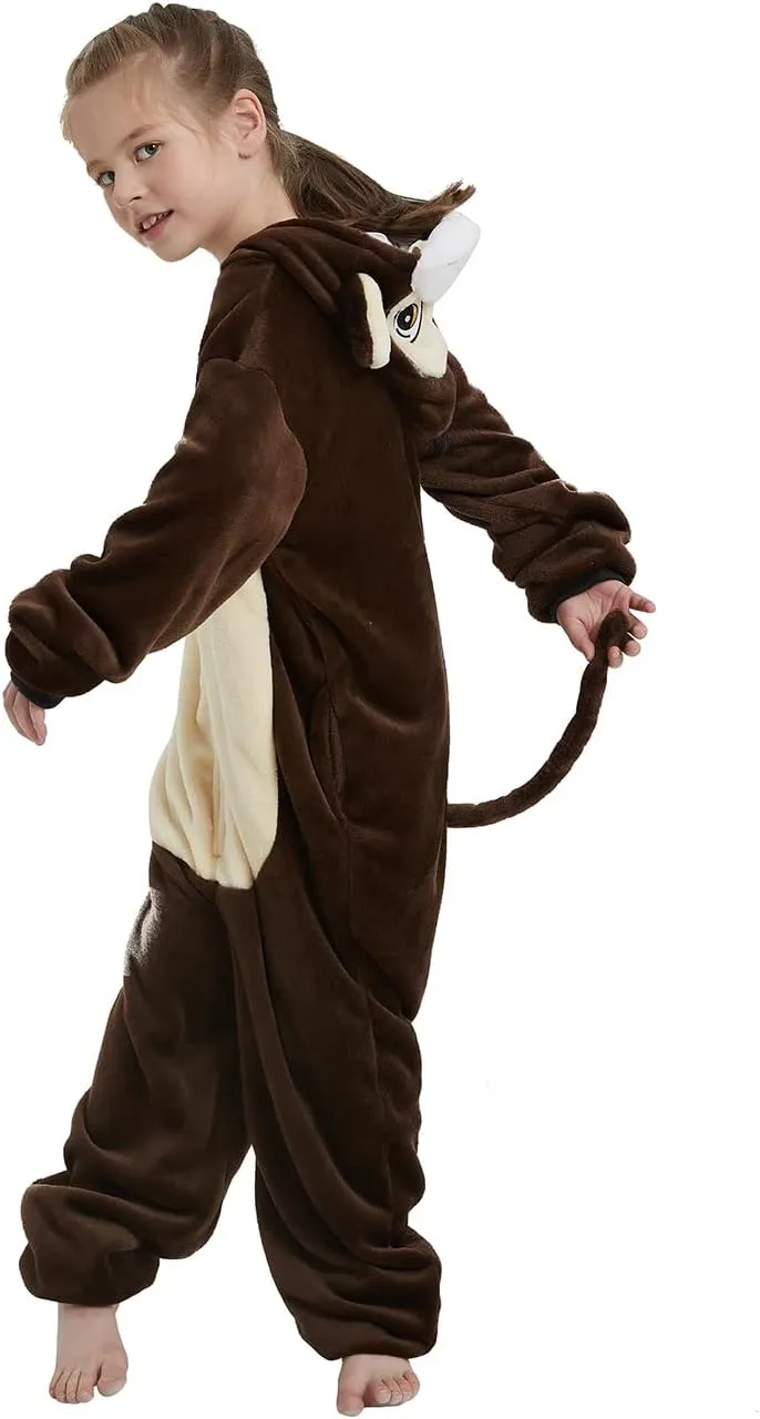 Monkey Onesie Kids Gorilla Costume Animal Girls Pajamas One Piece Plush Sleepwear Cosplay Halloween Christmas
