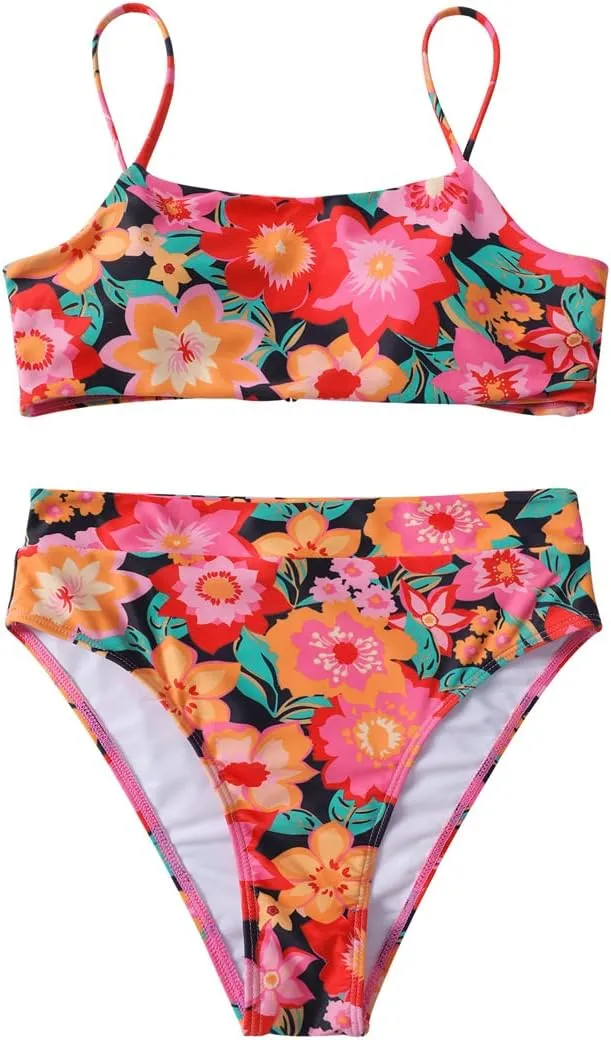 MOSHENGQI Women High Wasited Bikini Shoulder Strap 2 Piece High Cut String Swimsuits