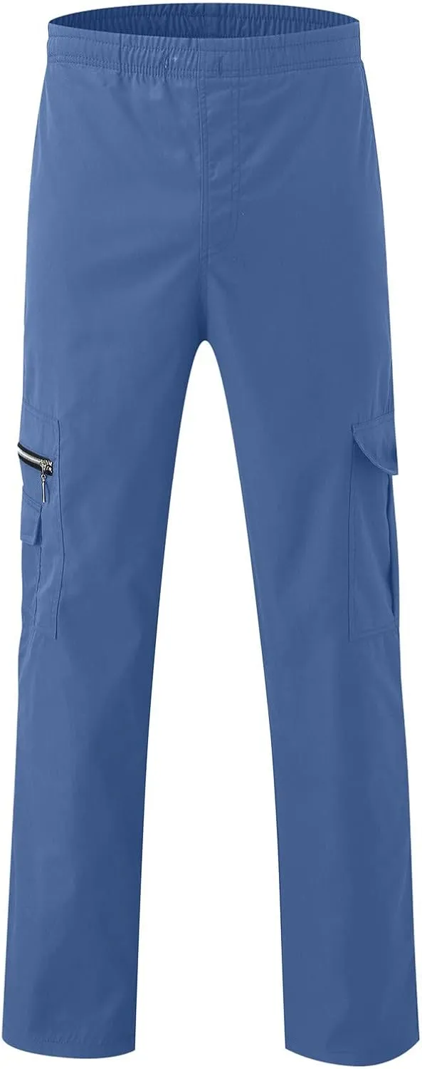Muscularfit Mens Pants Drawstring Elastic Waist Quick Dry Solid Sport Cargo Pants Casual Loose Multi Pockets Sweatpants