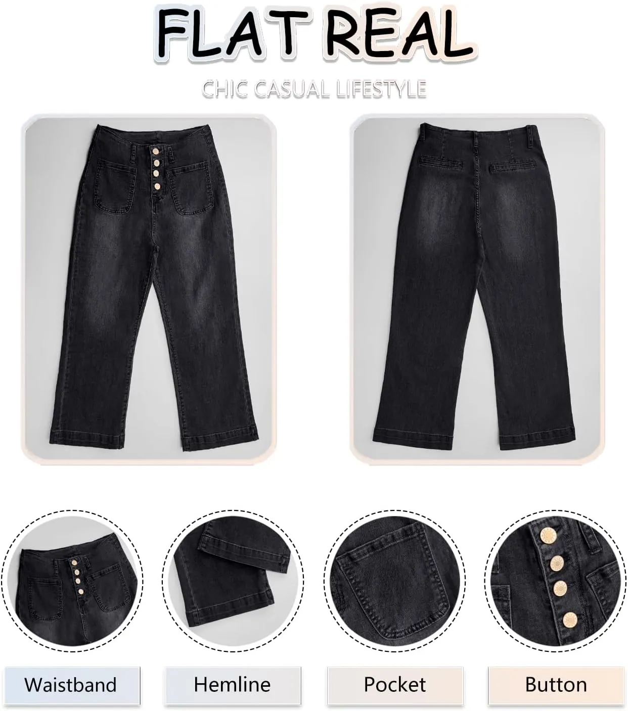 Necooer Womens Boyfriend Jeans Cropped Loose Wide Leg Baggy Jeans Casual Stretchy Denim Pants