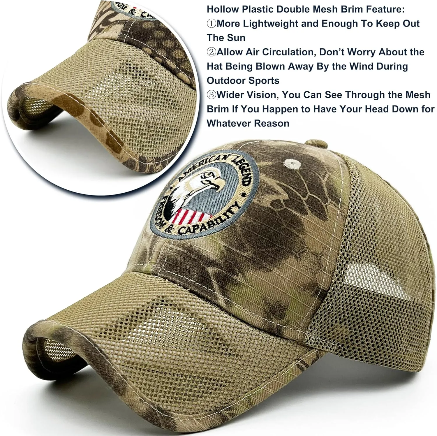 Oversize XXL Mens Tactical Camo Baseball Caps Breathable Mesh Womens Patriotic Operator Camouflage Ball Hats