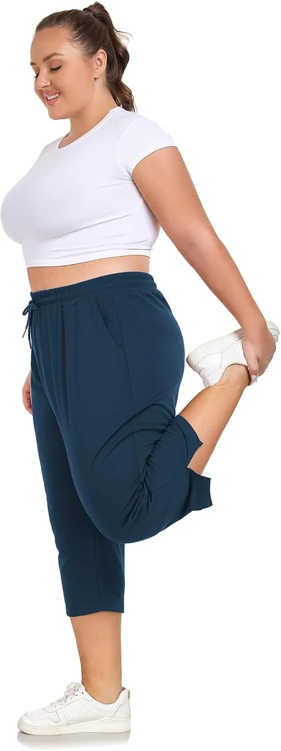 Plus Size Capri Pants for Women Loose Fit Yoga Pants with Pockets Workout Activewear Sweatpants