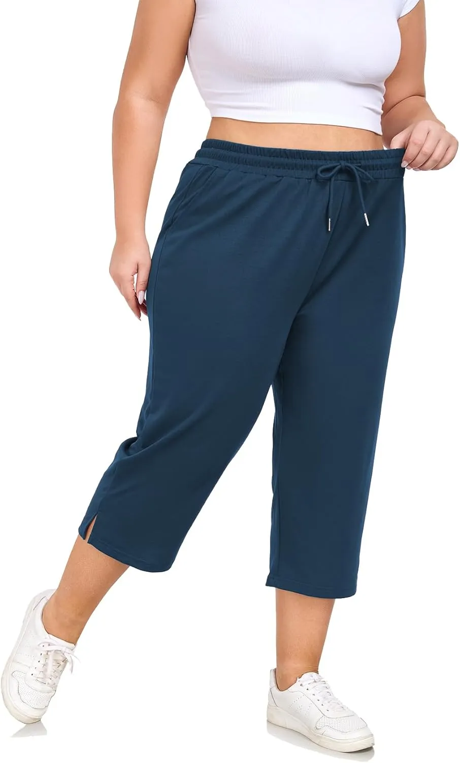 Plus Size Capri Pants for Women Loose Fit Yoga Pants with Pockets Workout Activewear Sweatpants