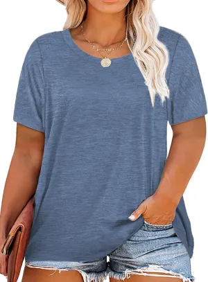 Plus Size Summer T Shirts Women Tops Short Sleeve Round Neck Casual Loose Fit Tee Tshirts Tunic