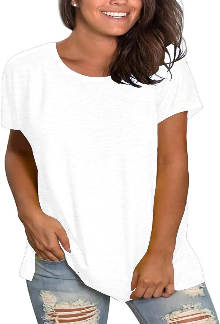 Plus Size Summer T Shirts Women Tops Short Sleeve Round Neck Casual Loose Fit Tee Tshirts Tunic