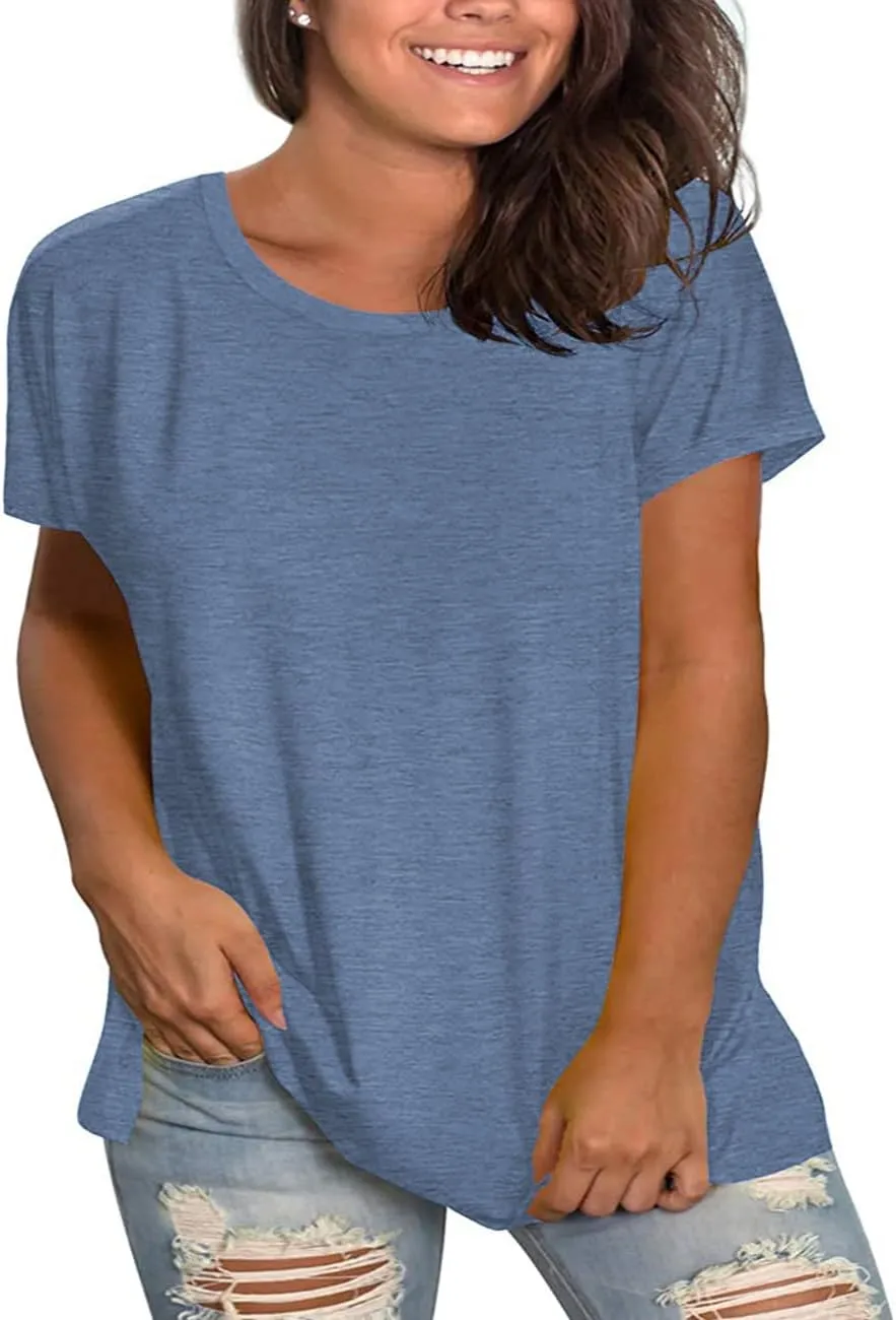 Plus Size Summer T Shirts Women Tops Short Sleeve Round Neck Casual Loose Fit Tee Tshirts Tunic