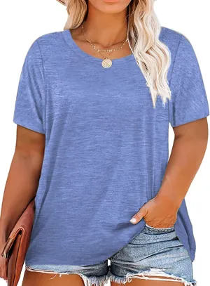 Plus Size Summer T Shirts Women Tops Short Sleeve Round Neck Casual Loose Fit Tee Tshirts Tunic