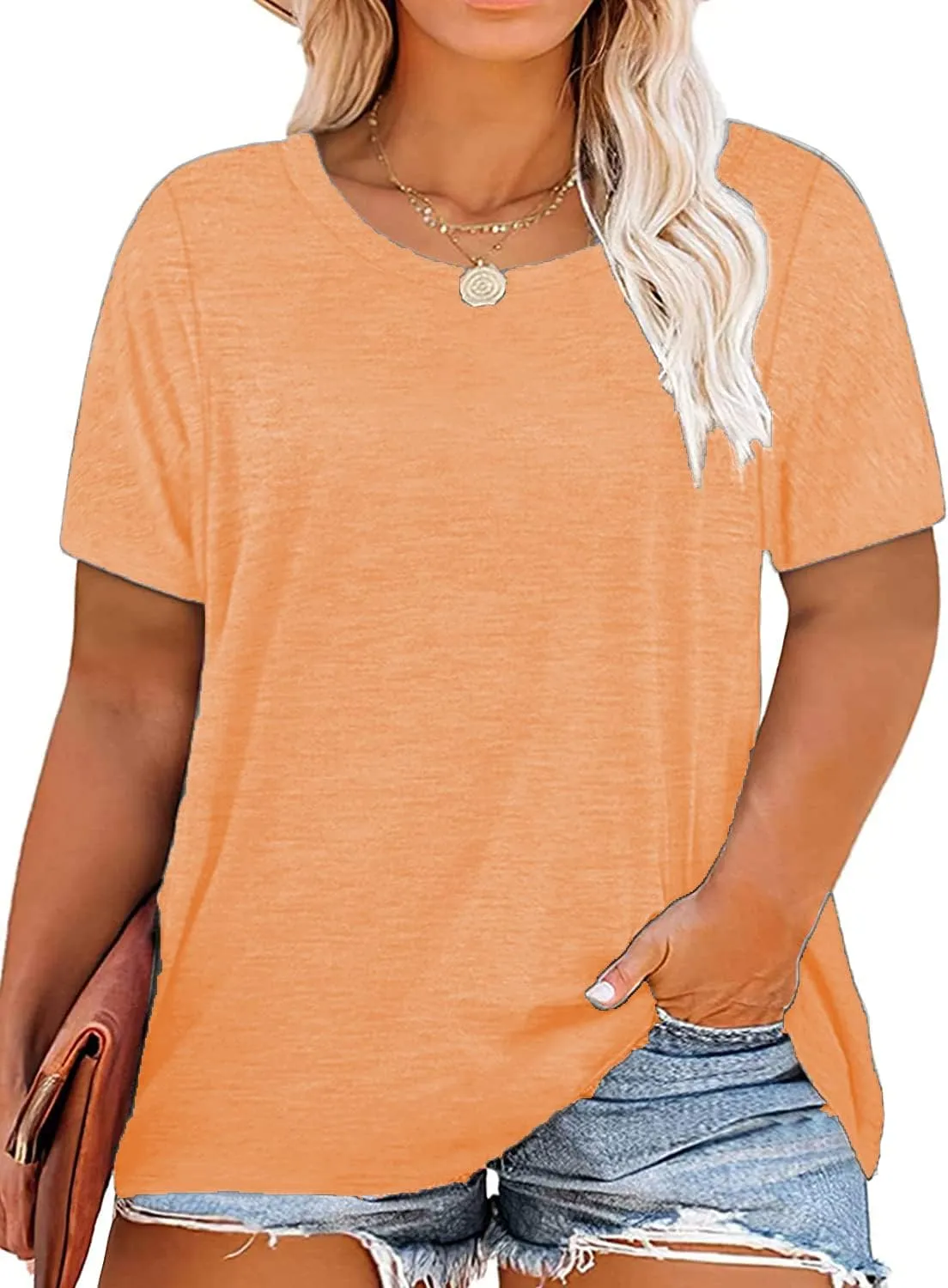 Plus Size Summer T Shirts Women Tops Short Sleeve Round Neck Casual Loose Fit Tee Tshirts Tunic