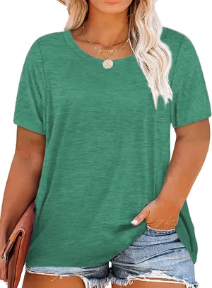 Plus Size Summer T Shirts Women Tops Short Sleeve Round Neck Casual Loose Fit Tee Tshirts Tunic