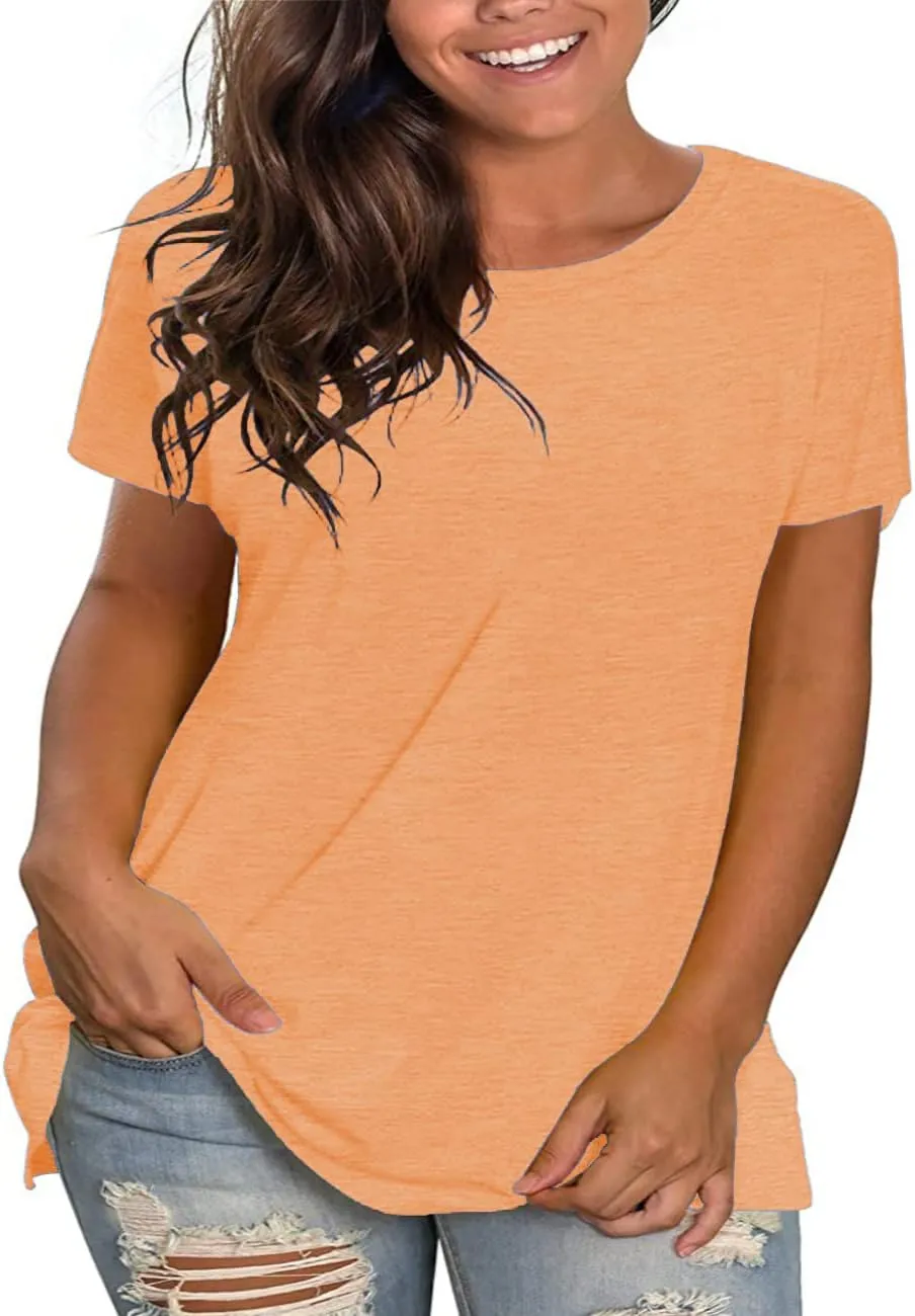 Plus Size Summer T Shirts Women Tops Short Sleeve Round Neck Casual Loose Fit Tee Tshirts Tunic