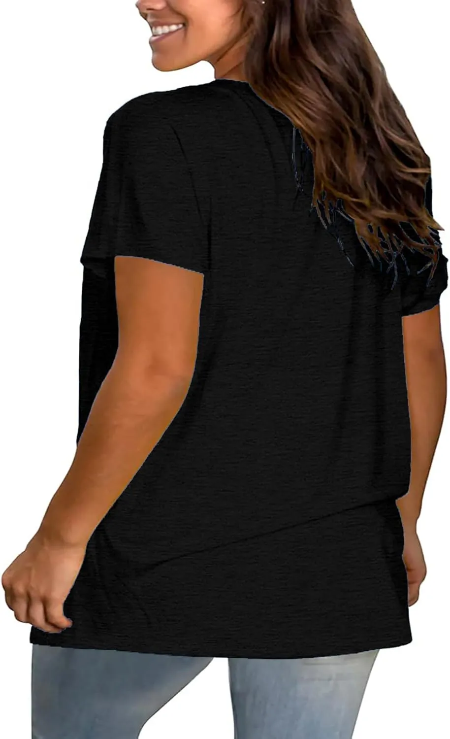 Plus Size V Neck T Shirts Women Short Sleeve Tops Casual Summer Tshirts Loose Fit Tee