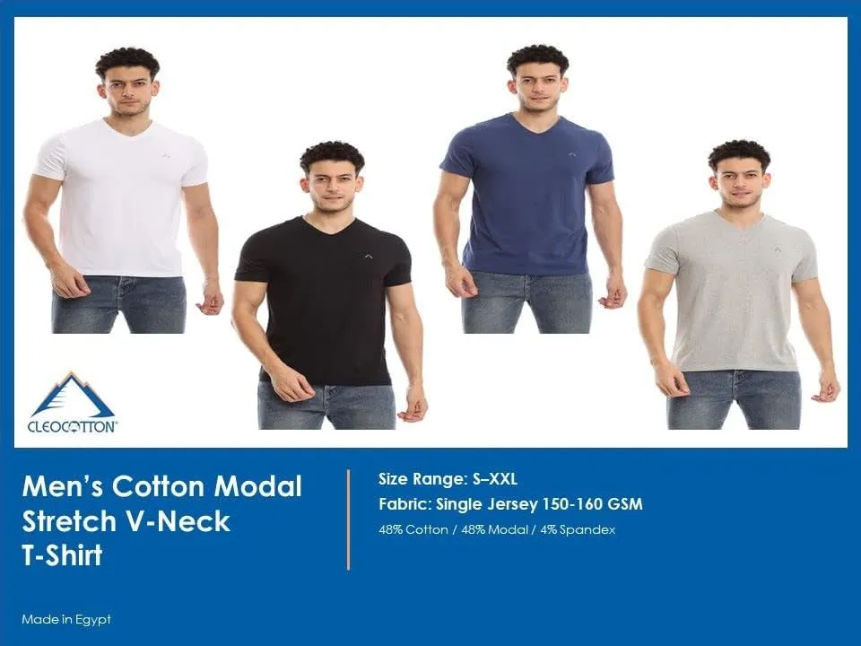 Premium Classic Mens V-Neck T-Shirt | Ultra Soft, Breathable Cotton Modal Stretch Mens T-Shirt | Tag Free (Made in Egypt)
