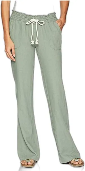 Pure Color Pants for Women Linen Drawstring Comfy Soft Trousers, Summer Wide Leg Beach Workout Slim Fit Flared Pants