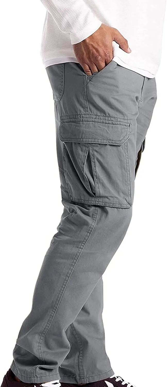 QWENTMTNTY Mens Cargo Pants Baggy Stretch Elastic Waist Straight Chino Pants Drawstring Casual Tactical Hiking Work Pants