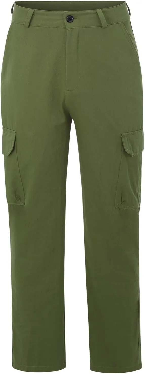 QWENTMTNTY Mens Cargo Pants Baggy Stretch Elastic Waist Straight Chino Pants Drawstring Casual Tactical Hiking Work Pants