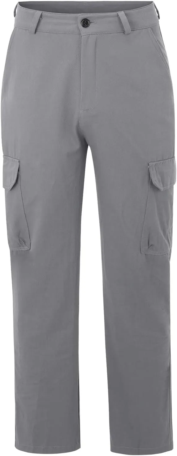 QWENTMTNTY Mens Cargo Pants Baggy Stretch Elastic Waist Straight Chino Pants Drawstring Casual Tactical Hiking Work Pants