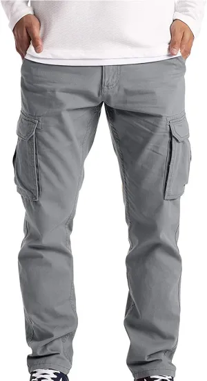 QWENTMTNTY Mens Cargo Pants Baggy Stretch Elastic Waist Straight Chino Pants Drawstring Casual Tactical Hiking Work Pants