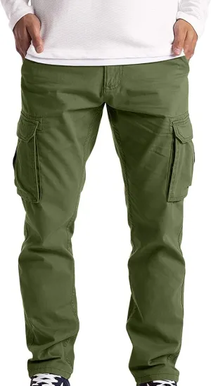 QWENTMTNTY Mens Cargo Pants Baggy Stretch Elastic Waist Straight Chino Pants Drawstring Casual Tactical Hiking Work Pants