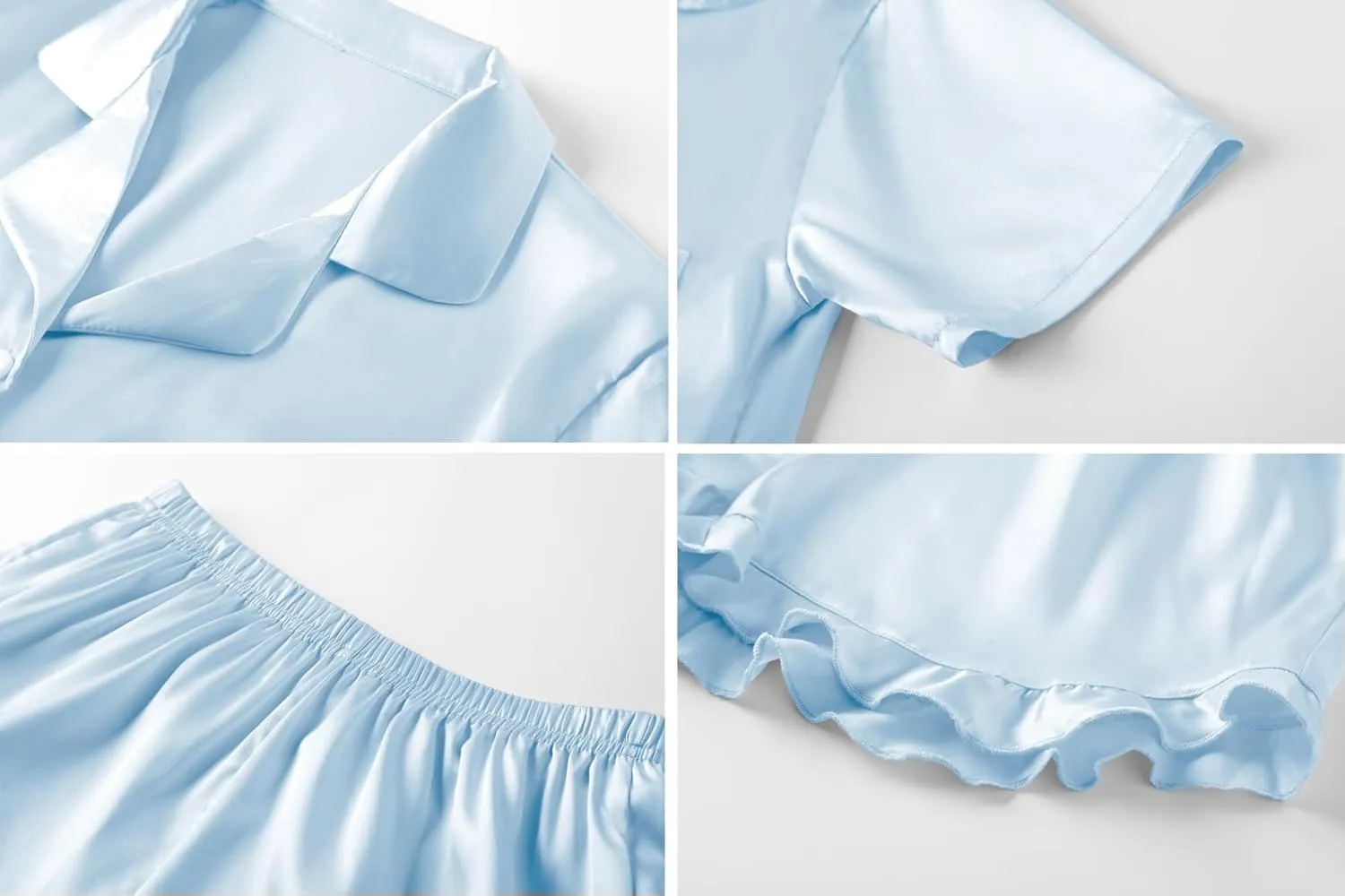 QZH.DUAO Girls Satin Pajamas Set Button Down Silk 2 Piece Pj Sets Ruffle Short Sleeve Sleepwear