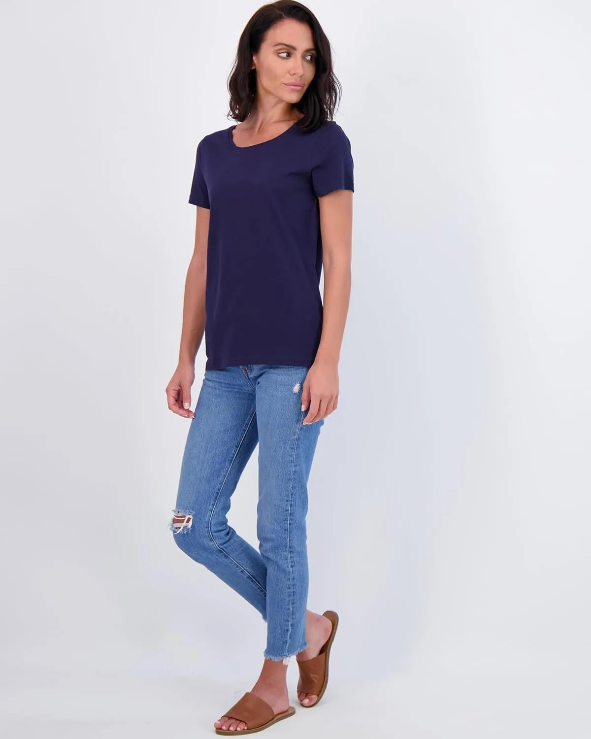 Real Essentials 4 Pack: Women's Classic-Fit Cotton Short-Sleeve Scoop Crew Neck T-Shirt (Available in Plus Size)