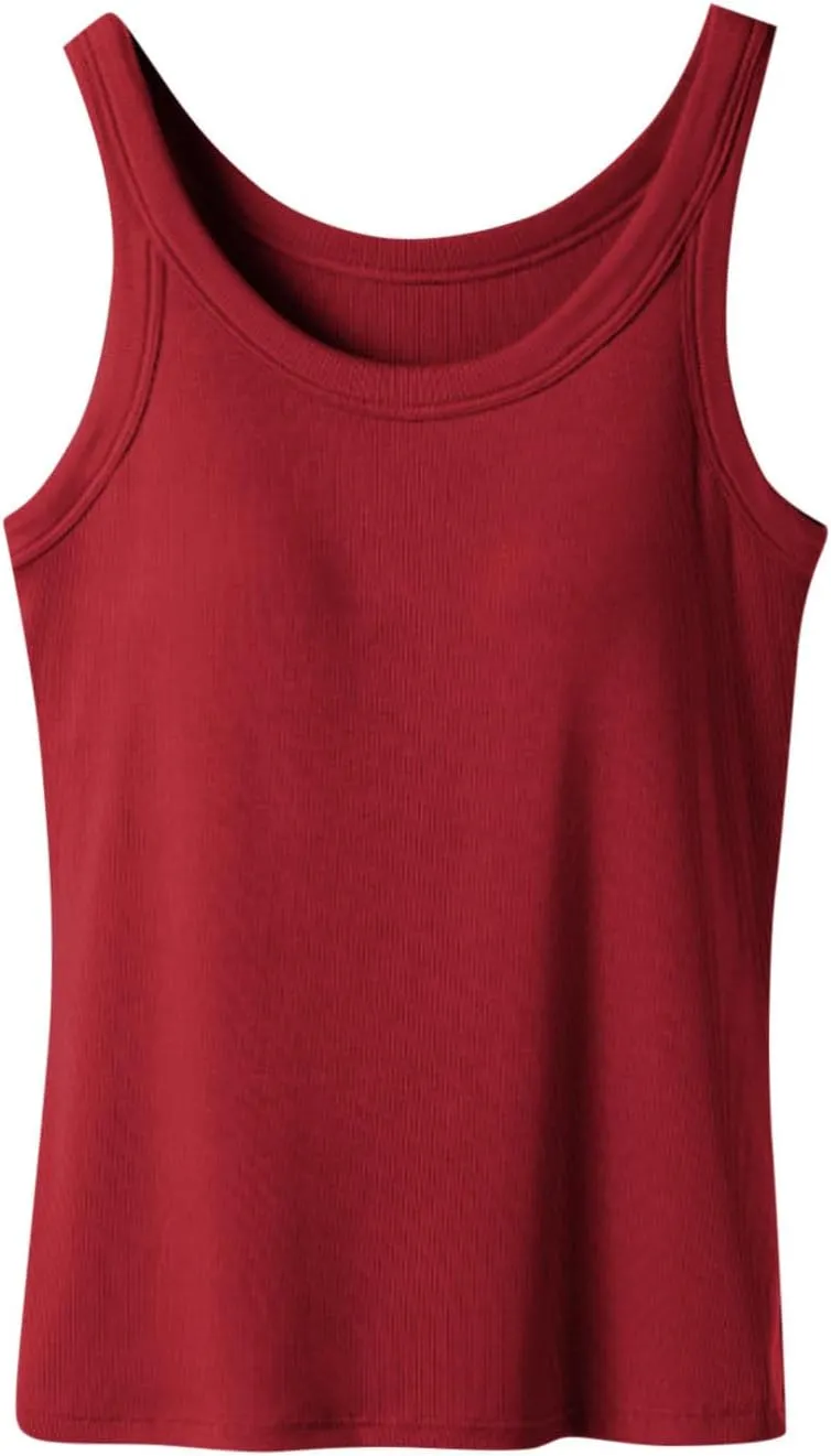 Ribbed Yoga Tank Top for Women with Built in Bra, Women's Padded Sports Bra Undershirt Fitness Workout Running Shirt